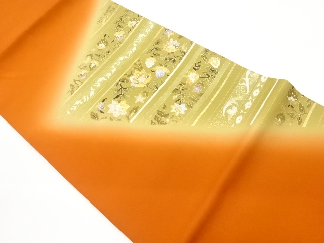 JAPANESE HIRAKI NAGOYA OBI / SHIOZE / KINSAI / SHELL INLAY / FLOWER ARABESQUE / ARTIST WORK